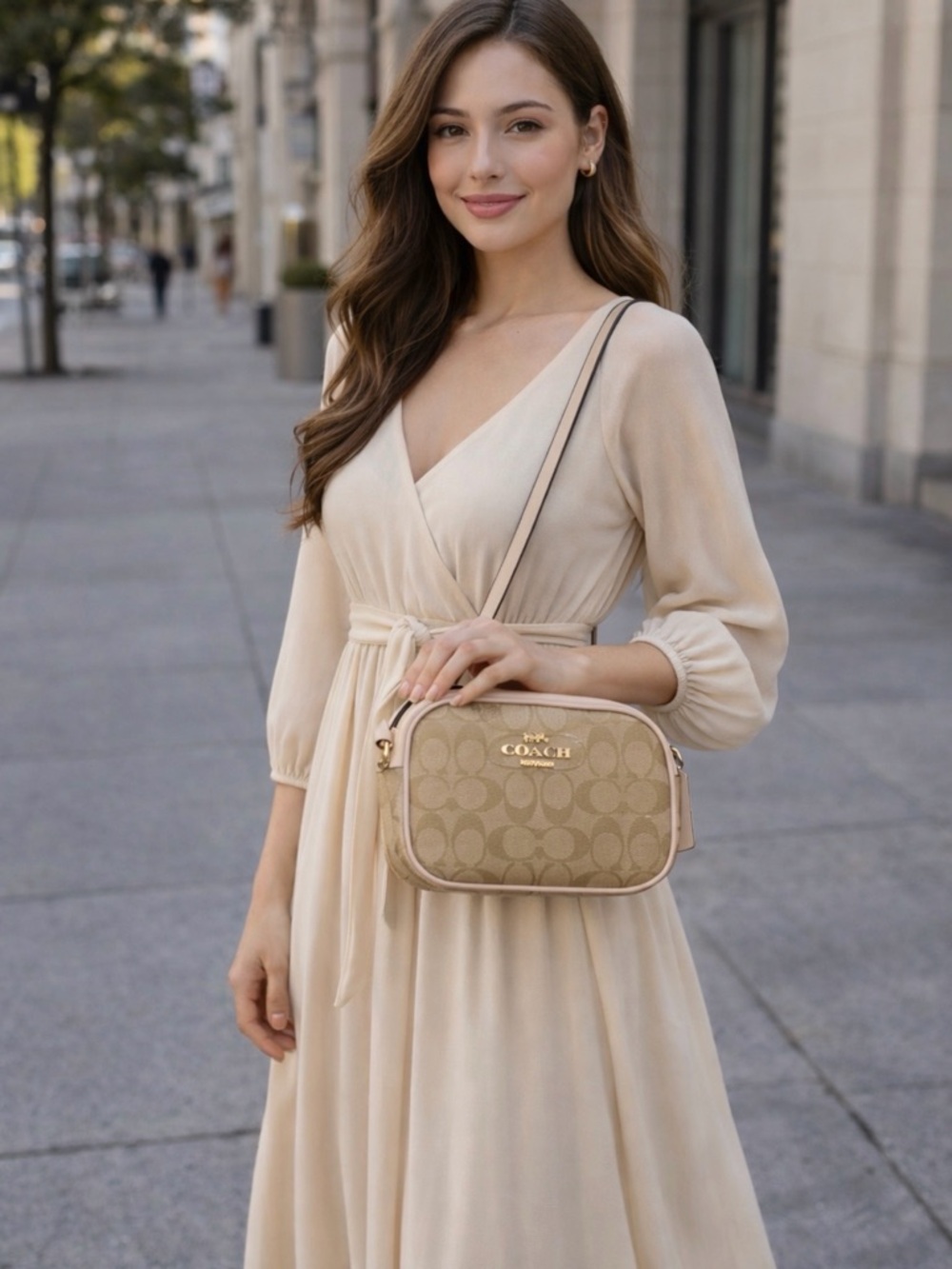 Coach Signature Monogram Crossbody Bag in Beige - Picture 2 of 16